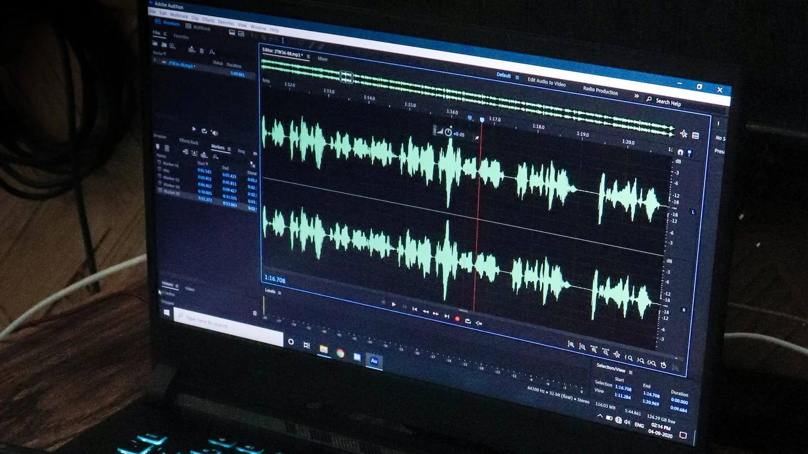 Adobe Audition Software Running on Laptop